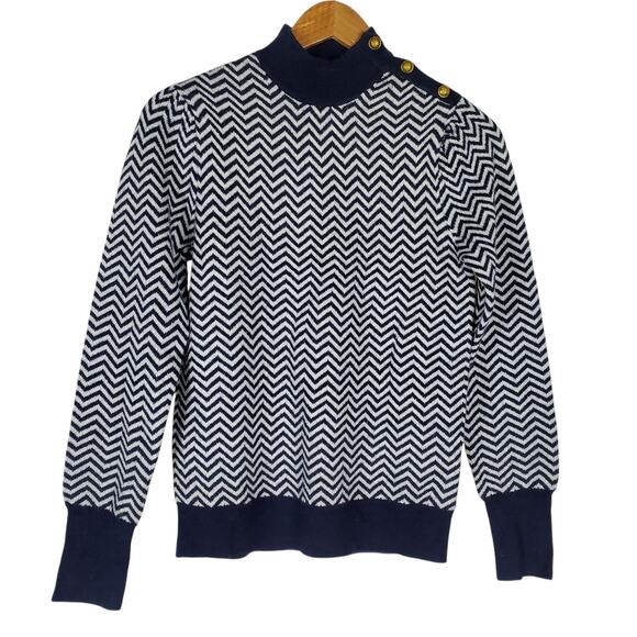 NEW J Crew Button Detail Mockneck Sweater Herringbone XS Blue White Alpaca Blend - Picture 2 of 13